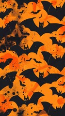 Naklejka premium Halloween Night Bats Pattern - Halloween-Themed Background with Flying Bats on Orange and Black
