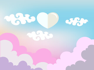 Heart paper art style with pastel sky background vector illustration