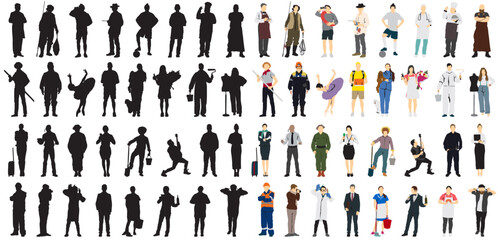 different people profession occupation set silhouette