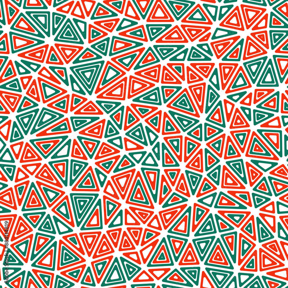 Poster triangular pattern background. compact triangles size. multiple repeated inner triangles. multicolor