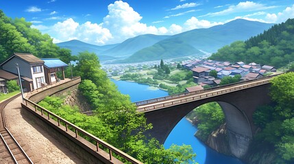 Fototapeta premium Tranquil Japanese Village Landscape