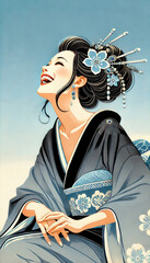 日本画（Japanese painting）／美人画　美女　着物　anime　イラスト