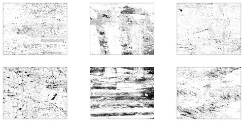 Collection of urban grungy textures. Set of Black and white grunge. Distress overlay texture. Surface dust and rough dirty wall background concept. Vector illustration.