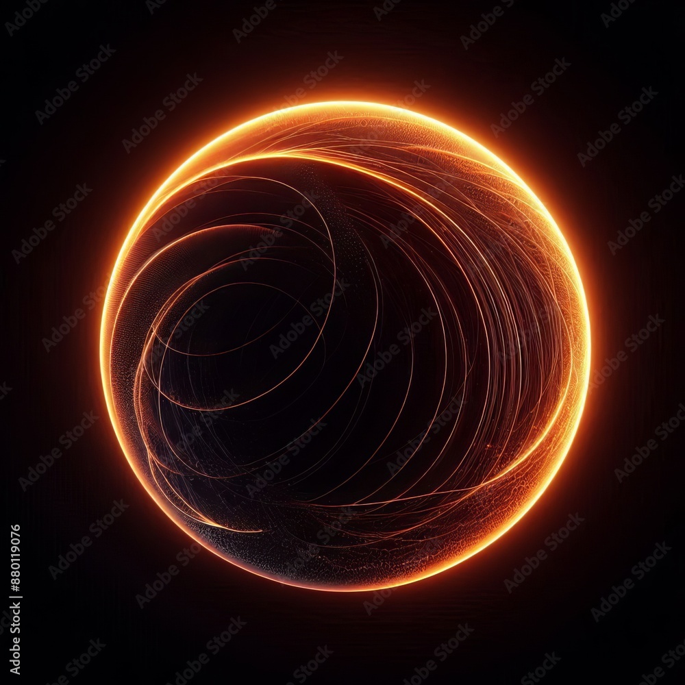Poster Abstract circle orange swirls and fiery twirls create a dynamic pattern isolated black background