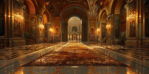 Obraz premium Grand Palatial Hall with Intricate Lighting and Elegant Decor