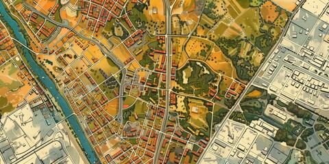 Fototapeta premium A map of a city with a river running through it