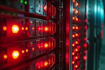 Obraz premium Server Rack with Red Lights