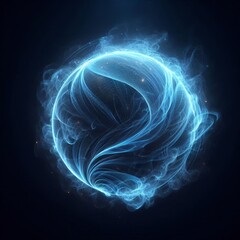 Abstract blue circle with smoke and glowing isolated black background