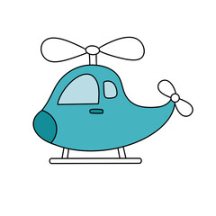 A blue helicopter with a white propeller