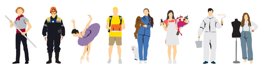 different people profession occupation set full isolated different people