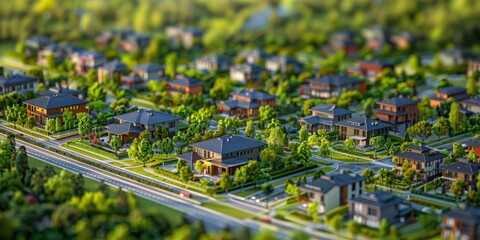 Obraz premium A small town with houses and trees