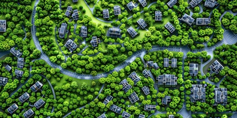 A green city with houses and trees