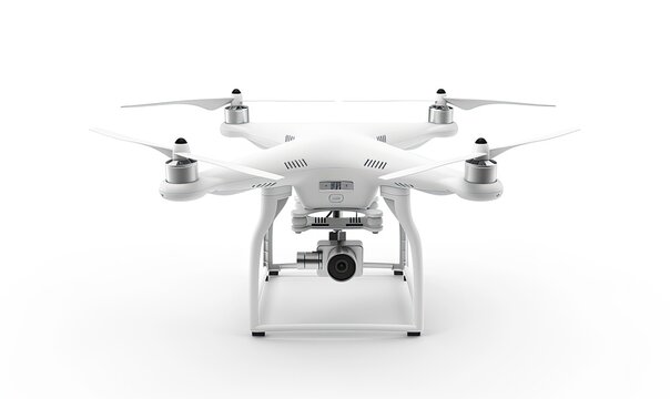 A white drone with black and silver parts