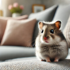 Adorable Hamster on a Cozy Couch - Cute Indoor Pet Portrait