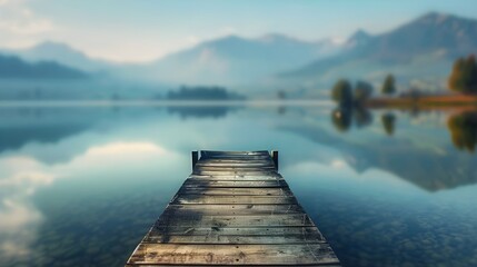 Fototapeta premium Wooden Dock Extending into a Mountain Lake.