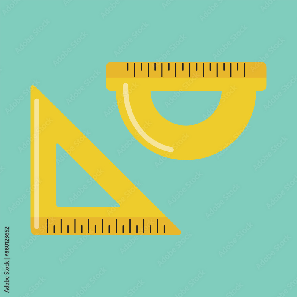 Poster set yellow rulers in flat style. triangle ruler and protractor. vector illustration.
