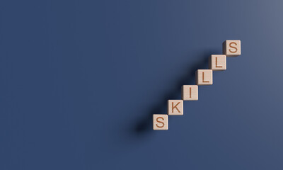 Cube block wooden blue color background wallpaper copy space skills business strategy  success idea education challenge creativity management leadership teamwork hr human resource game talent learning