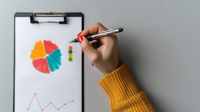 Hand Holding a Pen Pointing to a Pie Chart