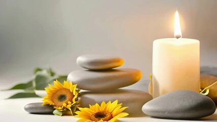 禅石とキャンドルのリラクゼーション/ひまわりの花 - Powered by Adobe