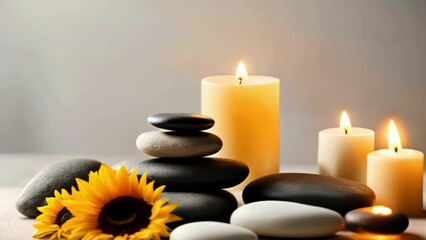 禅石とキャンドルのリラクゼーション/ひまわりの花 - Powered by Adobe