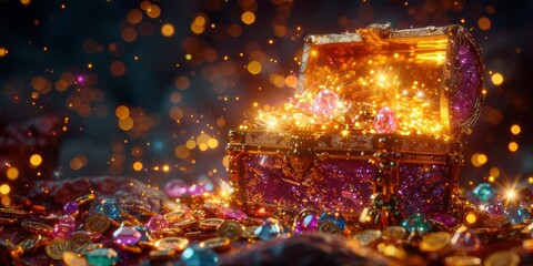 Glittering Treasure Chest Overflowing with Gold and Gems