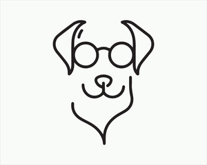 Minimalist Line Art Dog Sunglasses Vector Illustration. Outline Dog logo