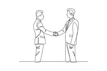 Two businessmen shaking hands in a continuous line drawing. Symbolizing partnership and agreement