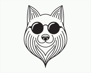 Minimalist Line Art Dog Sunglasses Vector Illustration. Outline Dog logo