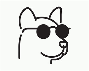 Minimalist Line Art Dog Sunglasses Vector Illustration. Outline Dog logo