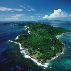 Aerial view of tropical island with white sand beach and turquoise sea
