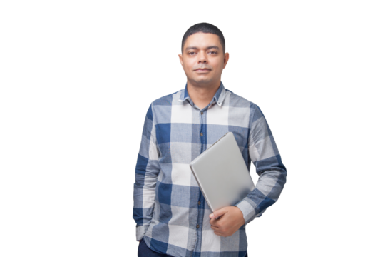 Man with notebook in hands pointing and interacting with the screen. Businessman concept. Online. Freelancer concept. Copy space.