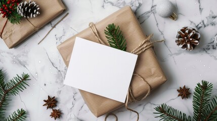 Christmas Greeting Card with Fir Branches and Tree