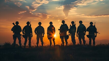 Silhouettes of Soldiers at Sunset