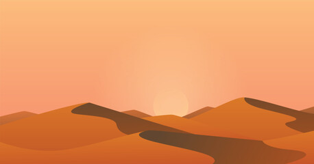 Desert landscape with sunrise. sand dunes morning sky © katakari