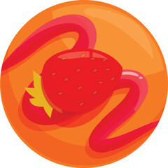 Round orange gradient background with juicy ripe strawberry and sweet syrup, perfect for culinary projects