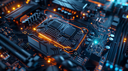 Obraz premium A detailed shot of a high-speed SSD drive being connected to a computer's motherboard