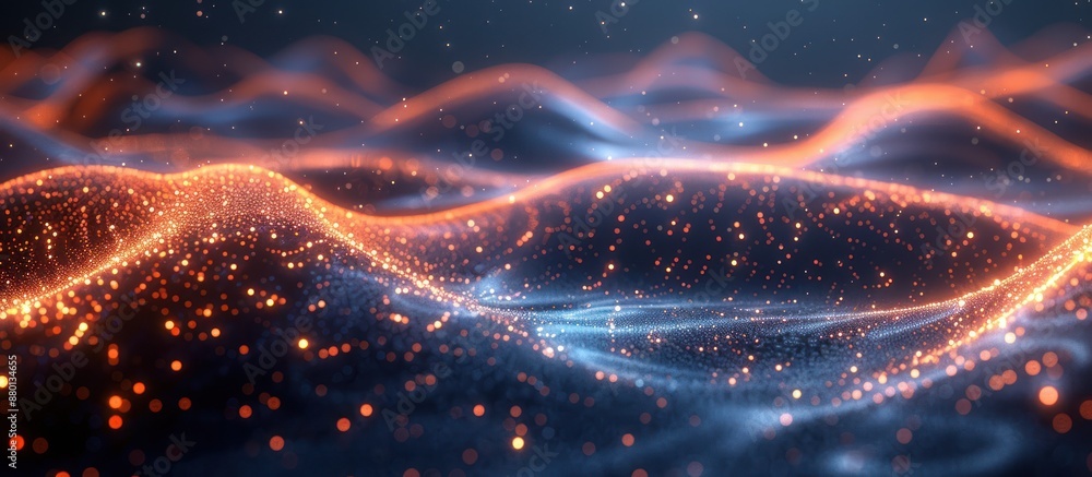 Poster technology background design, abstract wave moving point flow particles