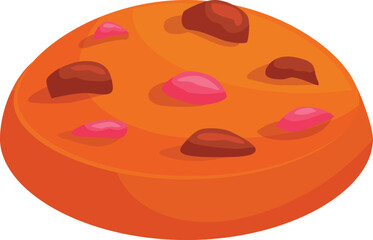 Delicious round cookie with chocolate and pink icing is lying on a white background
