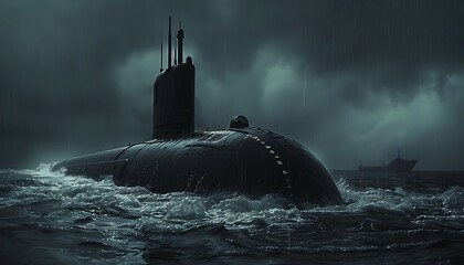 Submarine Emerging in a Stormy Sea