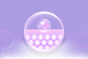Hyaluronic acid and Niacinamide skin solutions ad. purple collagen serum drops into skin cells with cosmetic advertising background ready to use, illustration vector.