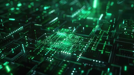 Obraz premium Green circuit board, concept of artificial intelligence, virtual reality, data programming, technology and innovation