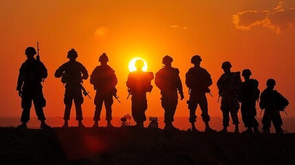 Silhouettes of Soldiers at Sunset