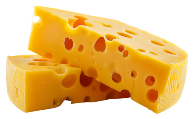 Pieces of cheese isolated on Transparent background. 