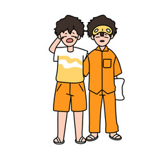 Two cartoon characters are standing next to each other