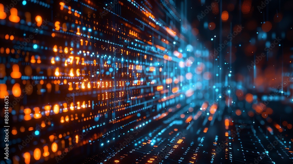 Aufkleber abstract digital data stream with orange and blue lights.