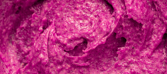 Berry yoghurt ice cream. Smoothies from fresh fruits and berries. Ice cream texture. Delicious sweet dessert close-up as a background.