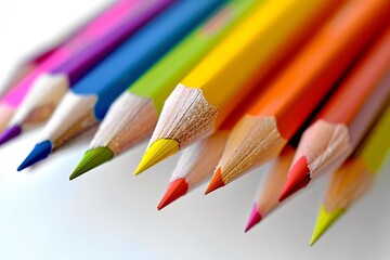 Fototapeta premium Colored pencils in a row on black background close-up