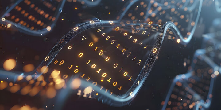 DNA dupla hélice entrelaçada com código binário