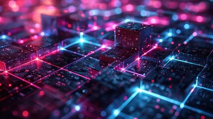 Fototapeta premium Abstract Digital Network with Glowing Lines and Cubes