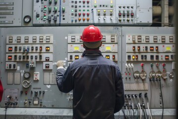 Worker Inspecting Industrial Control Panel